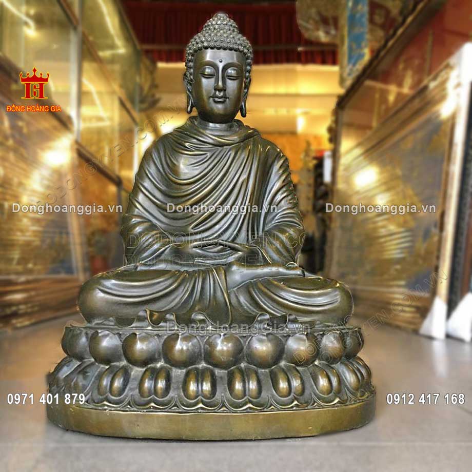 Pho tượng Phật Thích Ca Mâu Ni bằng đồng vàng hun màu giả cổ sang trọng
